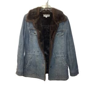 Vintage Marvin Richards Womens Sz Large Faux Fur Lined Denim Jean Jacket